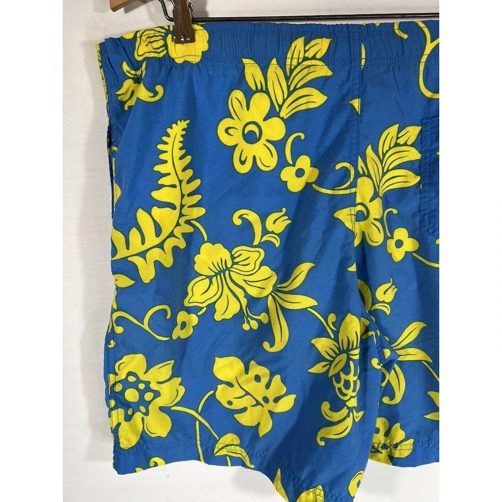 Polo Sport Mens Swim Trunks‎ Large Lined Blue Yellow Drawstring Pockets